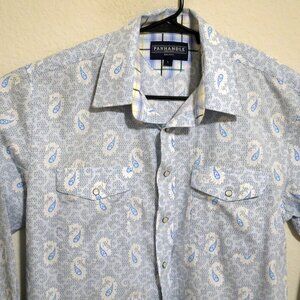 Panhandle Select Shirt Mens Large Long Sleeve Pearl Snap Western Blue Paisley